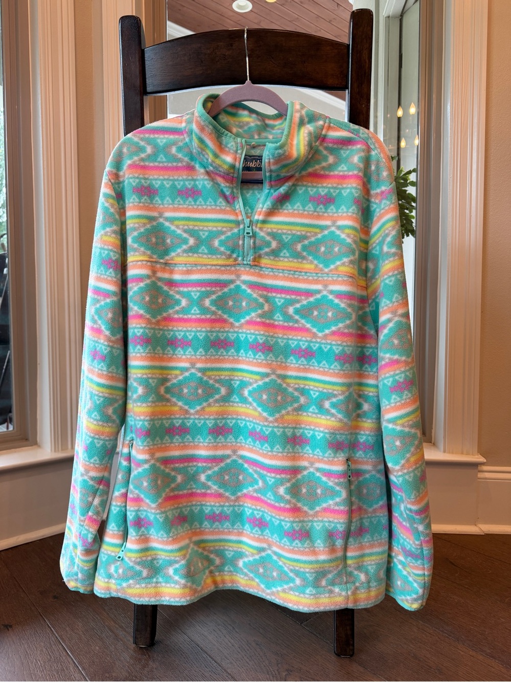 chubbies Pastel Aztec Quarter-Zip Fleece in Mint, Pink & Yellow